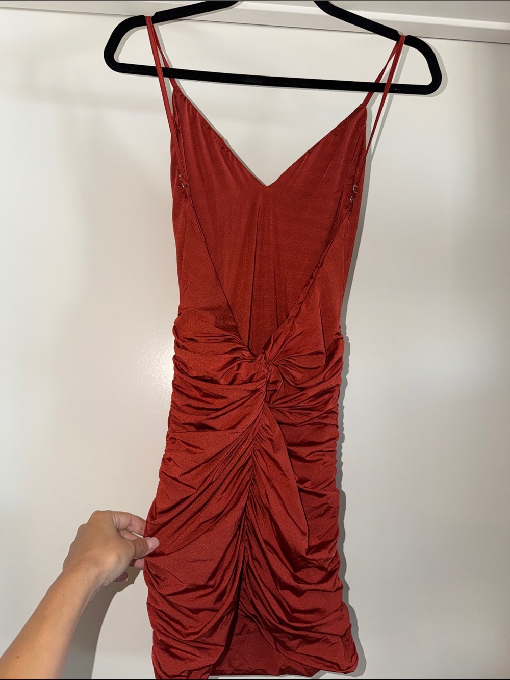 Tiger Mist Rust orange Ruched backless mini Dress - Picture 2 of 3